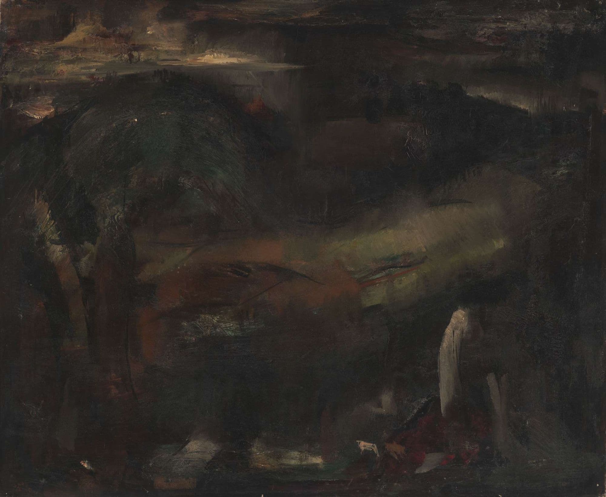 WILLIAM JOHNSTONE O.B.E. (SCOTTISH 1897-1981) § DARK BORDERS LANDSCAPE -1925