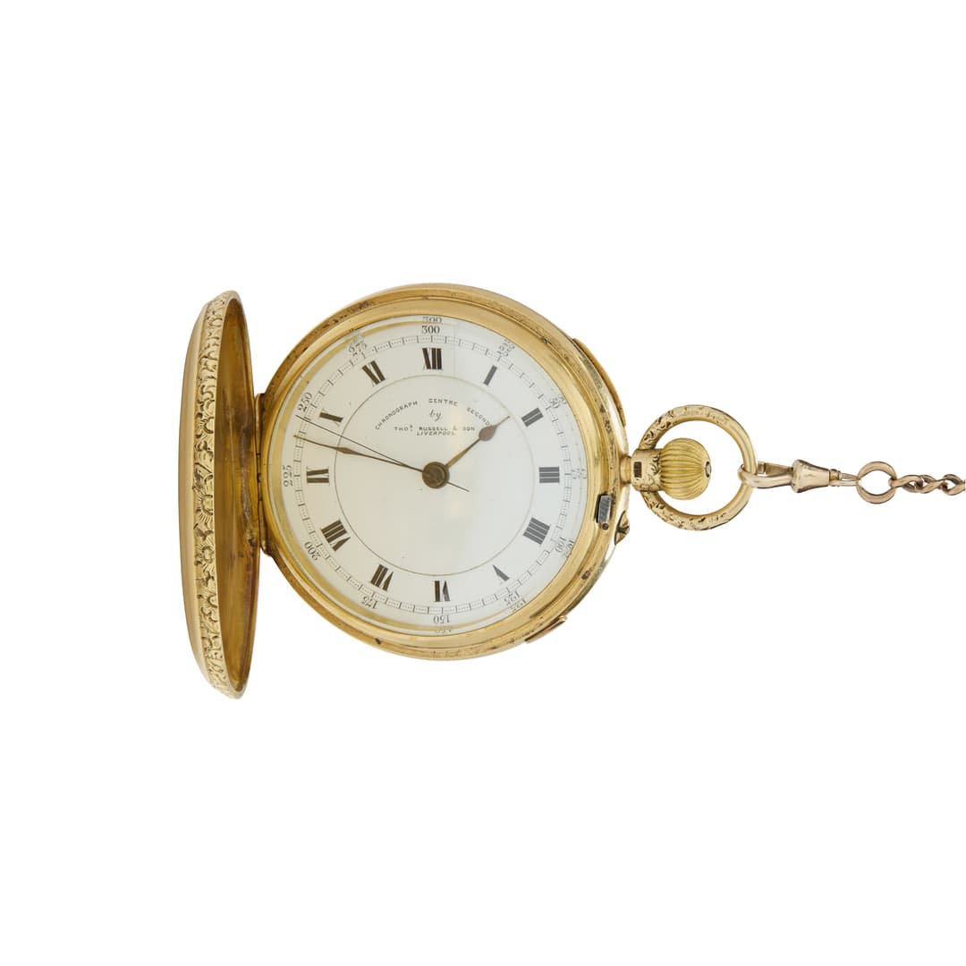 Thomas Russell & Son. A fine 18k gold hunting cased pocket watch