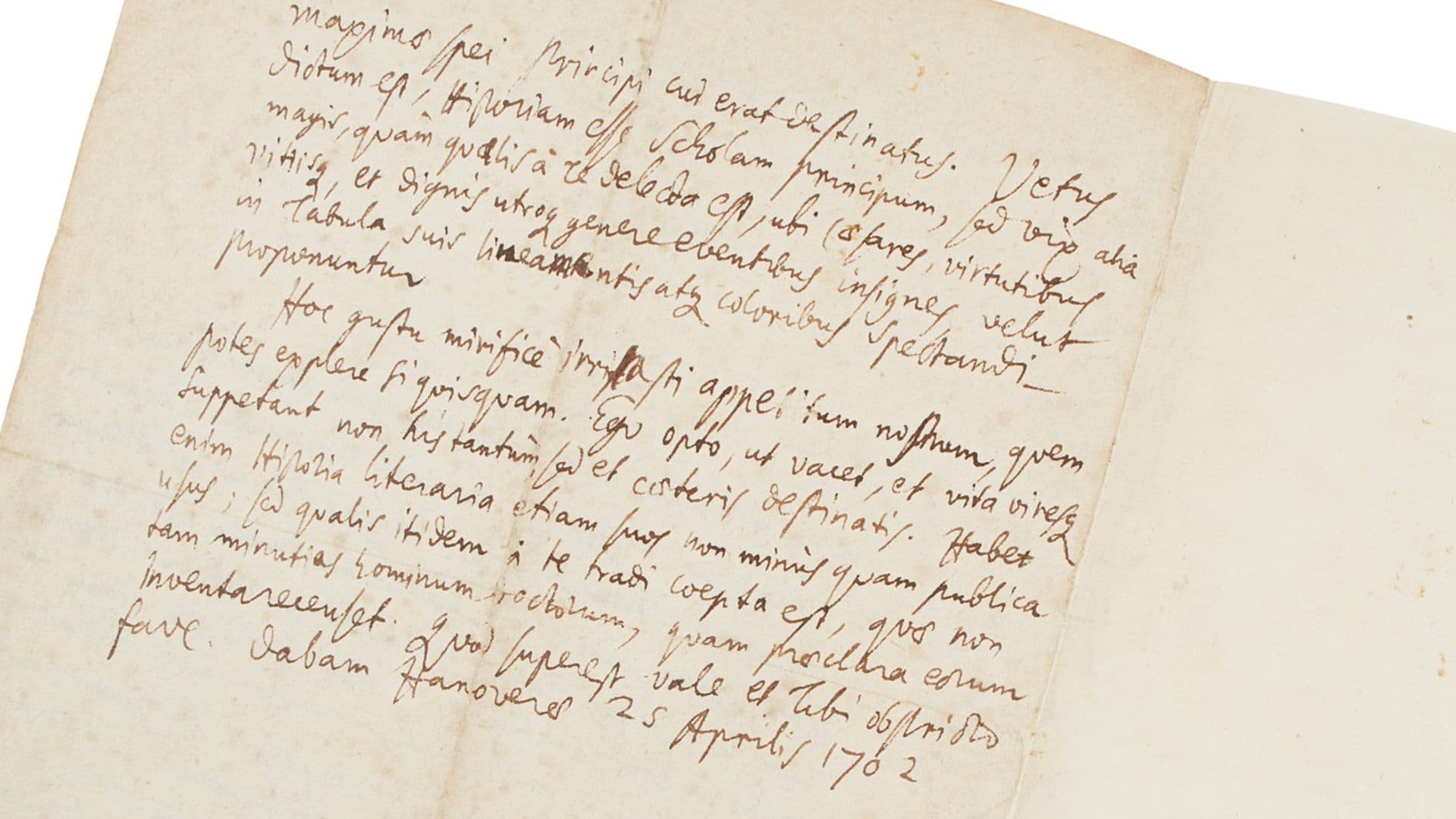 Leibniz, Gottfried Wilhelm (1646-1716) Autograph letter signed to William Wotton, Hanover, 25th April 1702 Sold for £17,640