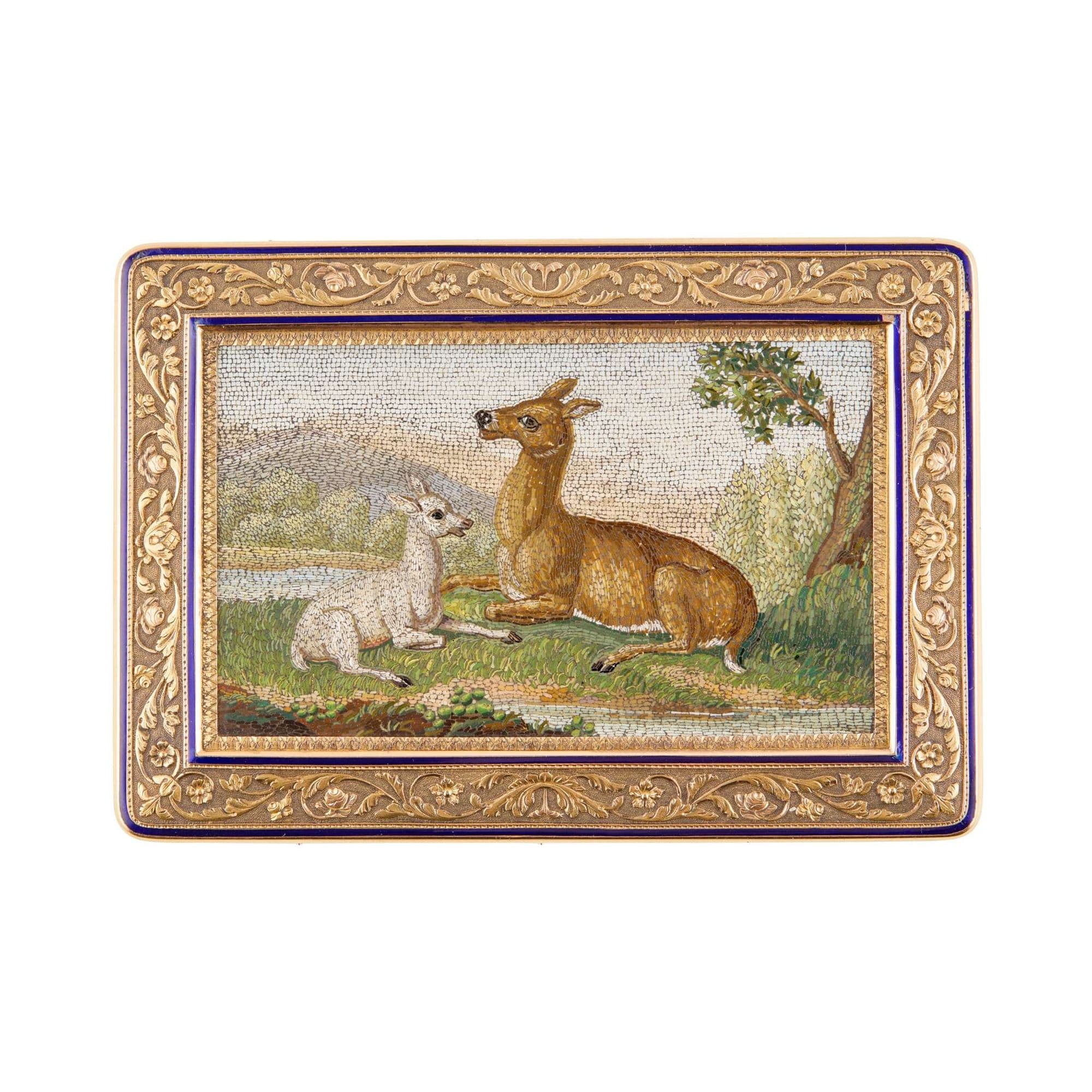 FRENCH GOLD, ENAMEL, AND ROMAN MICROMOSAIC SNUFF BOX, BY PIERRE ANDRE MONTAUBAN, PARIS 1809-1819